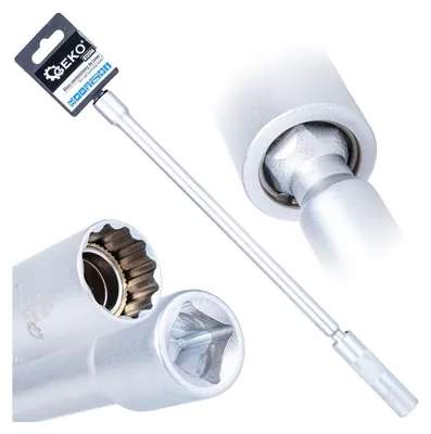 Obrázok produktu pre Nástrčná hlavica - kľúč na sviečky, 14mm, 3/8'', 310mm, s kardanovým kĺbom, tenkostenná, CrV, Geko