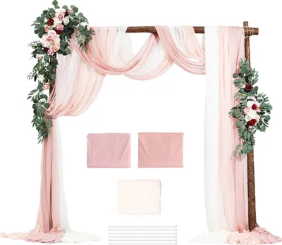 Immagine prodotto di SucceBuy Set di fiori artificiali per archi di matrimonio - Rosa, 2 fiori e 3 tende