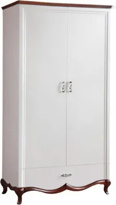 Produktbild von Casa Padrino Luxus Jugendstil Schlafzimmerschrank Hochglanz Weiß / Braun 114 x 62,5 x H. 209,5 cm - Massivholz Kleiderschrank mit 2 Türen und Schublade - Schlafzimmer Möbel