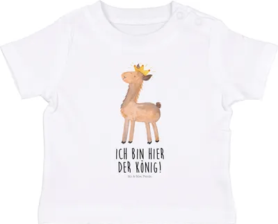 Produktbild von Mr. & Mrs. Panda Babyshirt Lama König 12. - 18. Monat - Weiß - Geschenk, Baby Kurzarmshirt, Kinder Top, Kleinkind Shirt, Lamas, Papa, T-Shirt, Chef, Mama