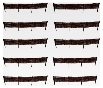 Produktbild von Weidenzaun 10er Set, 120 cm x 20 cm, Natürlicher Weidenzaun, Holz-Zaun für Rasenkante, Handgefertigter Weidenflechtzaun, Beetbegrenzung
