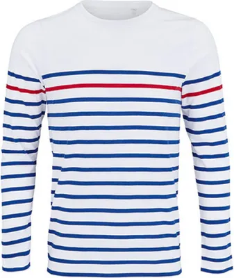 Produktbild von SOLs 03099 | Herren Shirt MenŽs Long Sleeve Striped T-Shirt Matelot - Farbe: White/Royal Blue/Red - Größe: 3XL