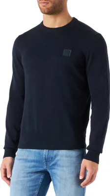 Produktbild von Hugo Boss BOSS Herren Kanovano Pullover aus Baumwolle und Kaschmir mit Rundhalsausschnitt und Logo blau 1151-80-03420