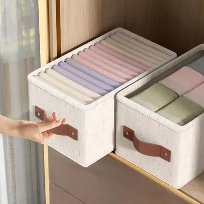 Produktbild von Set aus 2 zusammenklappbaren Aufbewahrungsboxen mit Tragegriffen in Beige