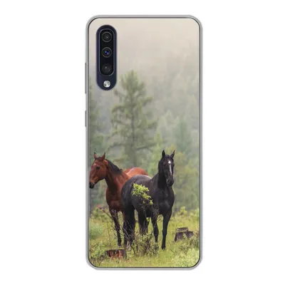 Produktbild von MuchoWow® Handyhülle Schutzhülle Hülle für Samsung Galaxy A30s Pferde - Wald - Nebel Silikon Softcase Handy Hülle - Karteninhaber
