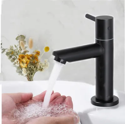 Produktbild von CECIPA Waschtischarmatur Badarmatur SCHWARZ Wasserhahn Lavabo mit Auslauf Kaltwasserhahn Säulenventil Höhe 93,4 mm für Gäste-WC
