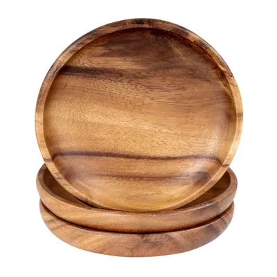 Produktbild von 3er Set Snackschale Holz Akazie 15x15cm Rund Schale Obstschale Dekoschale Teller