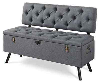 Immagine prodotto di Cassapanca Malmöhus 110x48x75cm Panca con vano portaoggetti e schienale Panca per cassapanca Panca portaoggetti imbottita Piedi in ferro Grigio scuro