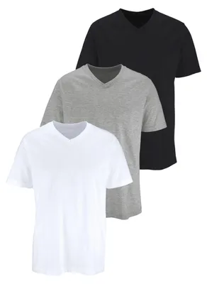 Produktbild von H.I.S. T-Shirt mit V-Ausschnitt, V-neck, Unterziehshirt grau-meliert, weiß, schwarz Größe 8
