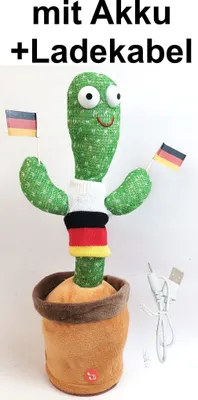 Produktbild von tanzender Laber Kaktus Deutschland Fußball WM EM spricht alles nach mit Deutschlandfahne Flagge Trikot mit Akku + Ladekabel Sprachwiedergabe