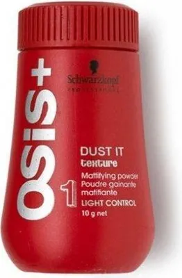 A red bottle of Schwarzkopf Osis Dust It Texture Mattifying Powder.