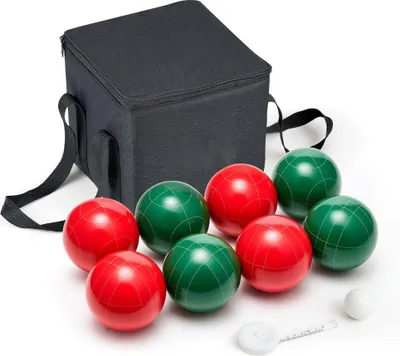 Immagine prodotto di Set di bocce - 8 palle in resina (107 mm), palline, borsa nera per il trasporto, corda di misurazione - in rosso e verde, per 2-8 giocatori - Set di bocce per spiaggia, prato, giardino di famiglia e all'aperto