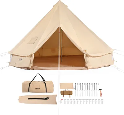 Produktbild von VEVOR Glockenzelt 6 x 3,5 m Jurten Zelt TC-Baumwolle und robusten Eisenstangen mit einer PVC-Bodenplane Campingzelt 10 Personen Familienzelt 12 Fenster Gruppenzelt für Outdoor-Abenteuer