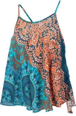Produktbild von Boho Trägertop, Sommertop, Damentop, Strandtop - Rostorange/türkis, Viskose, Tops & T-Shirts
