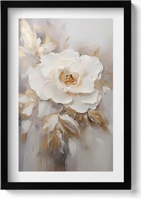 Produktbild von Zarte gemalte Blume– Wandbild mit Rahmen – Gerahmtes Bild  – Wanddekoration – 40x60 cm –  Schwarz