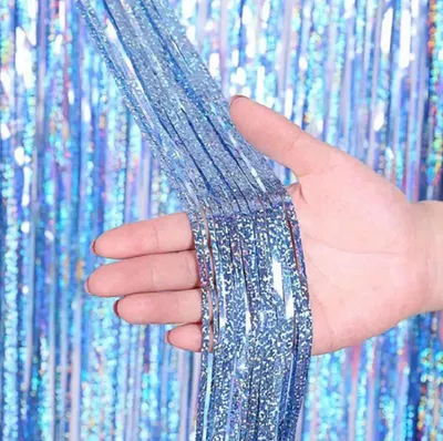 Produktbild von Partyvorhang, blau holografisch, 100 x 200 cm
