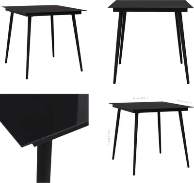 Produktbild von vidaXL Garten Esstisch Schwarz 80x80x74 cm Stahl und Glas - Gartentisch - Gartentische - Outdoor-Tisch - Outdoor-Tische
