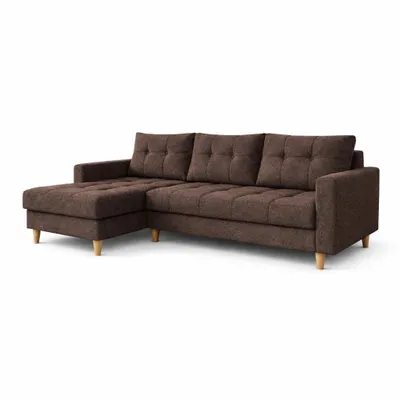 Zdjęcie produktu dla Sofa narożne ARCTIC, kolor brązowy, obicie tkanina MALMO, wymiary: 222 x 90 x 140 cm. Nowoczesna sofa z funkcją łóżka i pojemnikiem na pościel