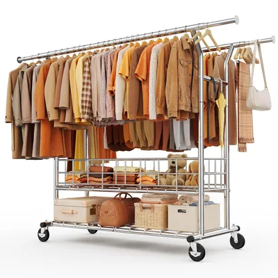 Produktbild von HOKEEPER Schwerlast Kleiderstange auf Rollen, Doppelter Kleiderstange, bis 283 kg belastbar, Industrie-Design, Garderobenständer