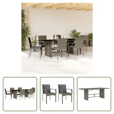 Produktbild von The Living Store 7-tlg. Garten-Essgruppe mit Kissen Grau Poly Rattan