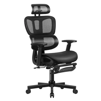 Produktbild von ALFORDSON Ergonomischer Netz-Bürostuhl mit 3D-Armlehne, Chefsessel mit verstellbarer Kopfstütze und Fußstütze, neigbarer Schreibtischstuhl, Schwarz