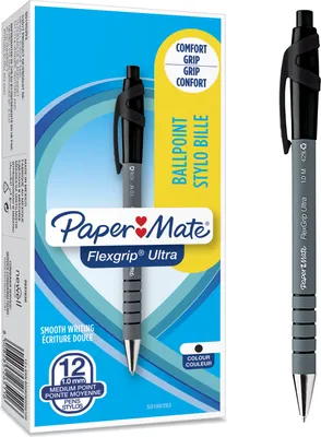 Produktbild von Paper Mate Flexgrip Ultra-Druckkugelschreiber | mittlere Spitze (1,0 mm) | schwarz | 12er-Box