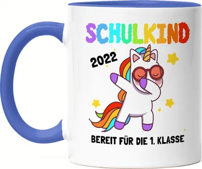 Produktbild von Schulkind 2022 Tasse Blau Einschulung Einhorn Dab Schulanfang Schule Erstklässler Schuleinführung