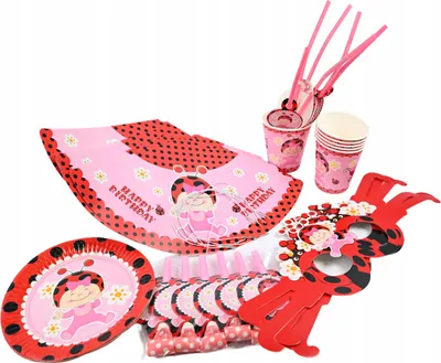 Produktbild von Kindergeburtstag Set Marienkäfer Party Deko - Teller Becher Hüte - 36 Teile Mädchen