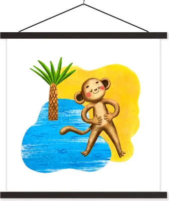 Produktbild von MuchoWow® Textilposter Affe - Palme - Meer 60x60 cm mit schwarzem Rahmen - Posteraufhänger