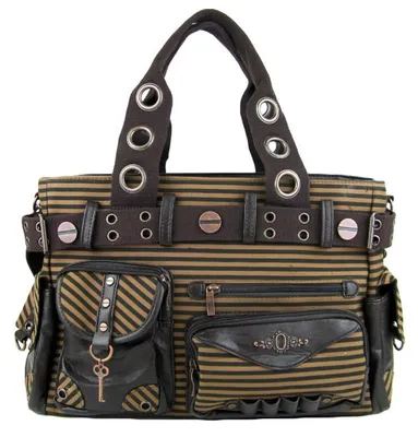 Image de Sac à main Banned - Sac à bandoulière steampunk à rayures marron