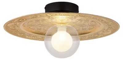 Produktbild von Globo Lighting Deckenleuchte Metall schwarz matt, Kunststoff schwarz matt, Kunststoff goldfarben, Glas opal, klar, ø: 330mm, H: 150mm, Glaskugel DM: 10 cm, exkl. 1x G9 LED 5W 230V