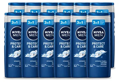 Zdjęcie produktu dla 12 sztuk żelu pod prysznic Nivea Men Protect & Care - 250 ml - zestaw ekonomiczny