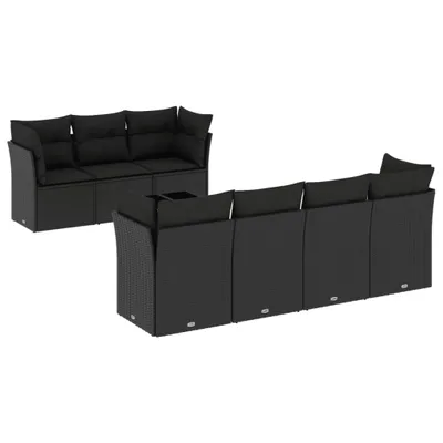 Produktbild von Modulare Garten-Sofagarnitur, 8-tlg. Schwarz, PE-Rattan, pulverbeschichteter Stahl, Hartglas, UV-beständig, 7 Sitzkissen, 11 Rückenkissen