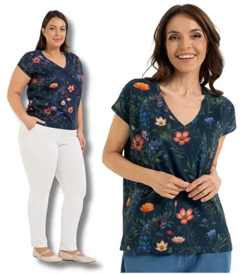 Produktbild von Moraj - Damenbekleidung Größe XXL - T-Shirt Bunt - Bluse fur Damen - Kurzarmshirt V-Ausschnitt
