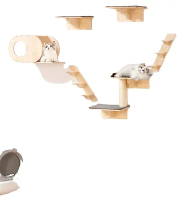 Produktbild von VEVOR Kletterwand, Katzenwandregale und Sitzstangen mit Sprungbrettern, Katzenbe