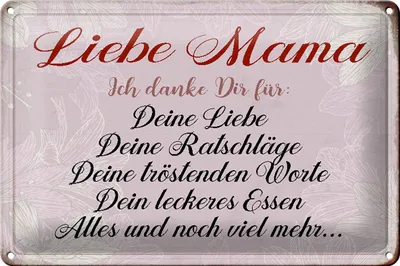 Produktbild von Blechschild Spruch 30x20cm liebe Mama ich danke dir Liebe