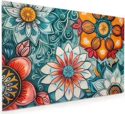 Produktbild von Küchenrückwand Spritzschutz Glas mit Motiv Blumenmuster Mandala 40 x 40 cm