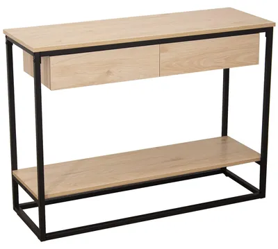 Eingangstisch mit 2 Schubladen, Metall/MDF, 100x35x75 cm, Natur/Schwarz