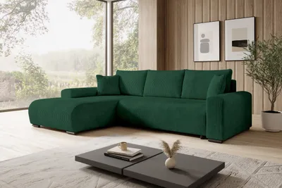 Produktbild von STOREZ24 L-Form Ecksofa NELLY inklusive Schlaffunktion, Ecke mit Bettkasten, Farbe: grün, Seite: links