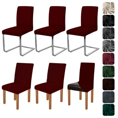 Obrázek produktu pro Sada 6 elastických potahů na židle, barva bordó, vhodné do jídelny, omyvatelné