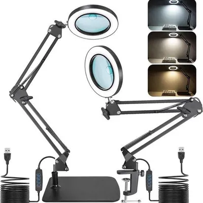 Image de Lampe de lecture LED 2-en-1 avec éclairage et socle, 15 x 10 cm, lampe de lecture LED avec pince et socle, lampe de bureau avec 3 modes de couleur, intensité réglable, pour les loisirs, le bricolage, le bureau