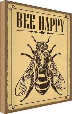 Produktbild von vianmo Holzschild 18x12 cm Bee happy Biene Honig Imkerei