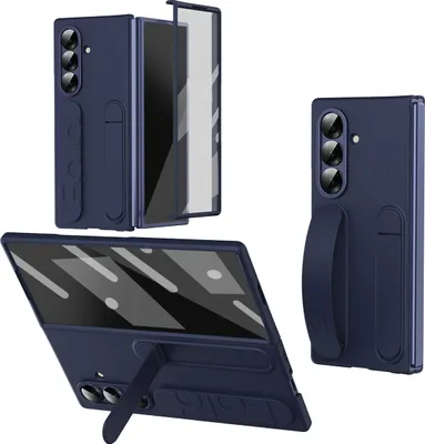 Obrázek produktu pro Vertikální pouzdro s popruhem na Samsung Galaxy Z Fold 7 vestavěnou ochranou displeje, úchytovým kroužkem, stojánkem a ochranou kamery modré