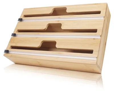 Zdjęcie produktu dla Uchwyt na folię kuchenną - Bambus - 33,7 x 21 x 7,6 cm - Na 3 rolki