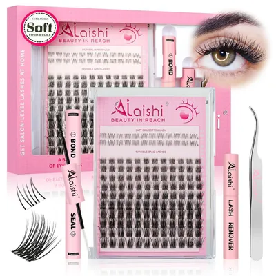 Productafbeelding van Kunstwimpers, anime-stijl, wimperextensies in clusters, 144 stuks, 5-16 mm, C-vorm, met lijm en sealer, pincet, roze