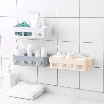 Obrázek produktu pro Plastový samolepicí organizér na sprchový kout k zavěšení na zeď pro domácí koupelnu (béžový)