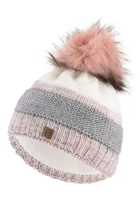 Produktbild von Faera Warme Beanie Strickmütze mit Bommel Fleece Innenfutter  One Size
