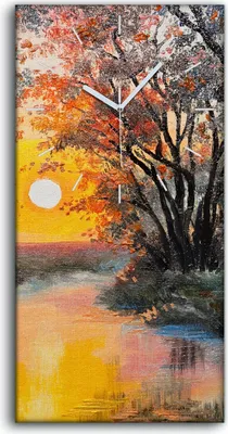 Produktbild von Leinwand Uhr Küche Wohnzimmer Bild 30x60 Wand Bild Wald Malerei Bäume Sonne See - weiße Hände