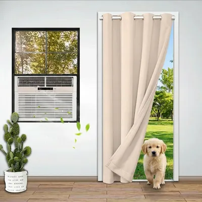 Immagine prodotto di 132x203cm Tenda termica oscurante beige per porta Tenda ad occhiello monocolore per porta