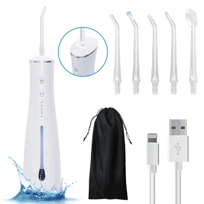 Produktbild von 🦷 HDeye Professional Munddusche mit 5 Druckstufen, 300ml sichtbarem Tank und 6 Düsen - IPX7 wasserdicht, 15-Tage-Batterie